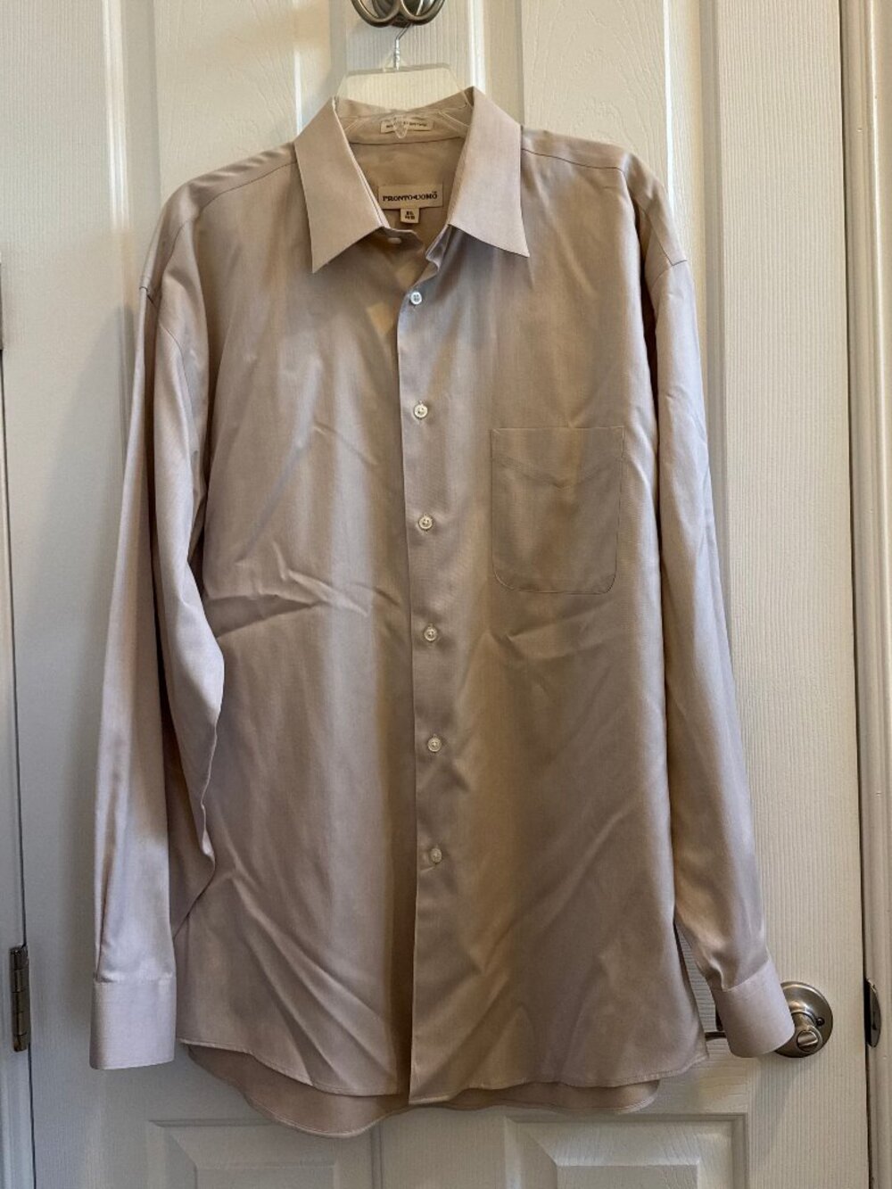 Mens PRONTO UOMO Beige Classic Button Down Long Sleeve Shirt 16.5- 34/35